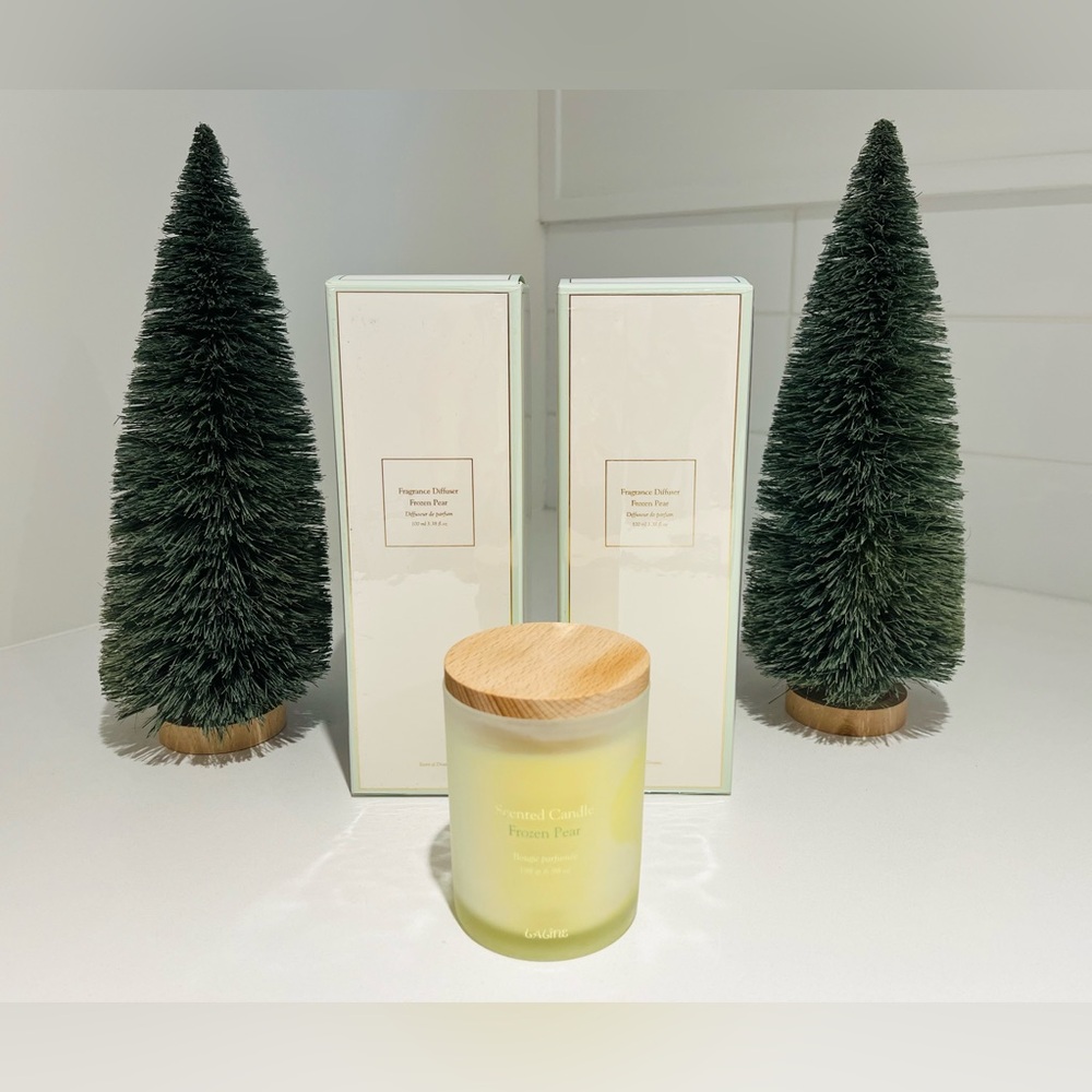 💚LALINE “Frozen Pear” Luxury Fragrance Diffusers & Candle Set (3-Piece Set)